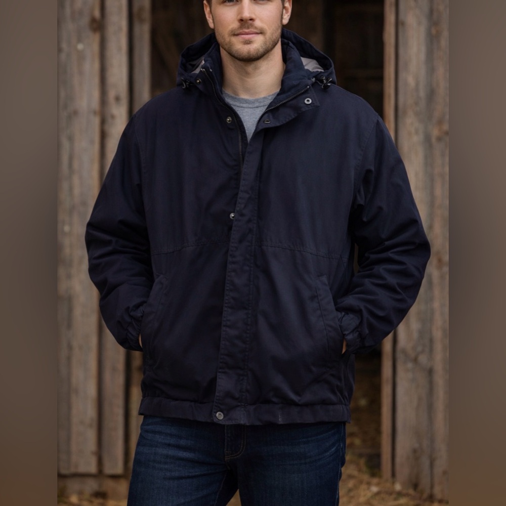 Eddie Bauer WeatherEdge Goose Down Jacket Mens XL Hooded Winter Coat Navy
